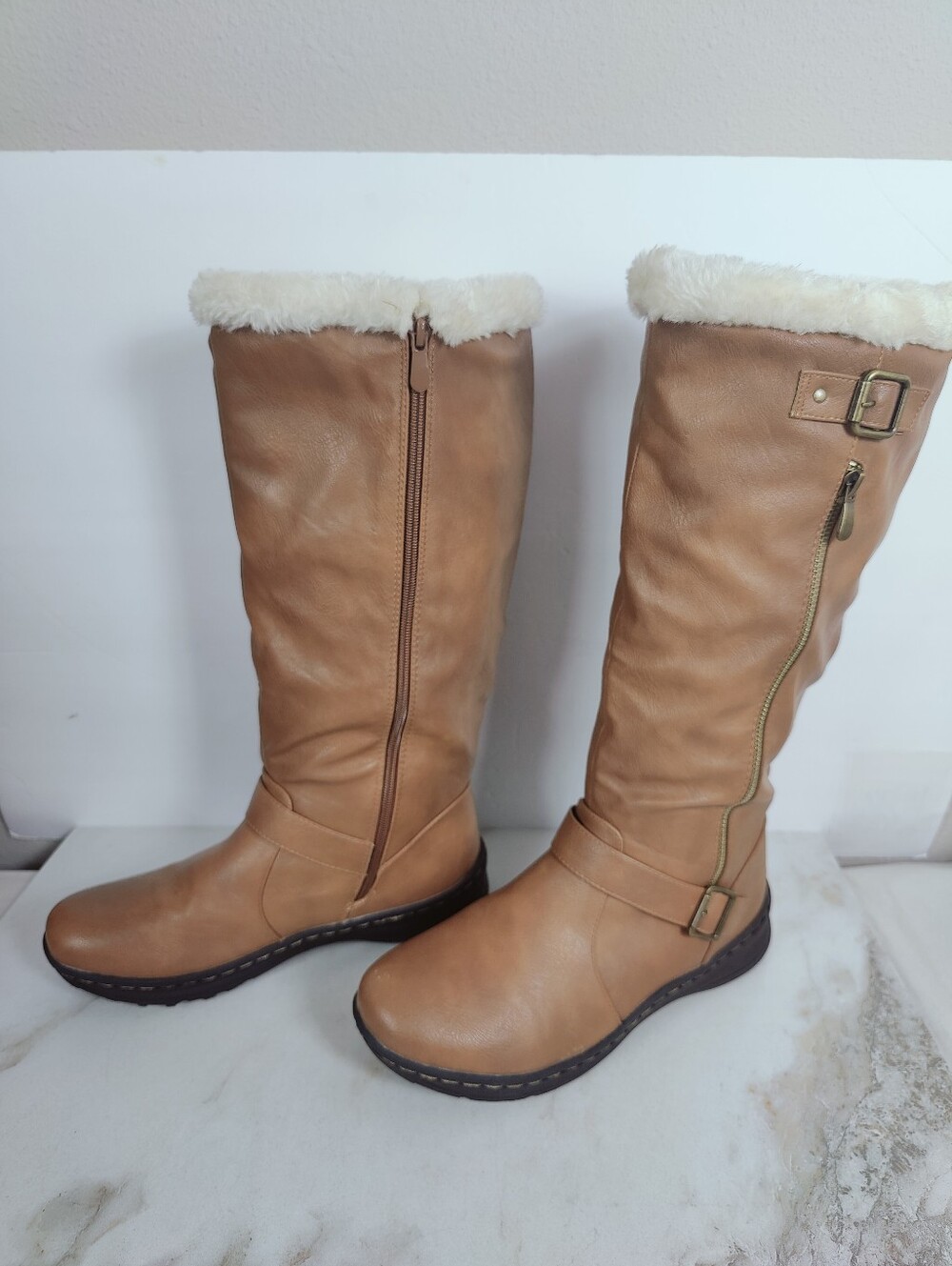 Dream Pairs Women's Rabbit Knee-High Winter Boots, Camel, Sz 9.5